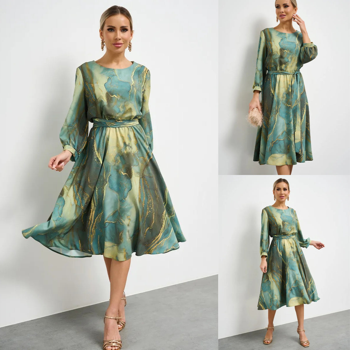 🌲👗【S-5XL】 【Edycja limitowana】✨Spring Fairy, elegancka zielona sukienka z długim rękawem