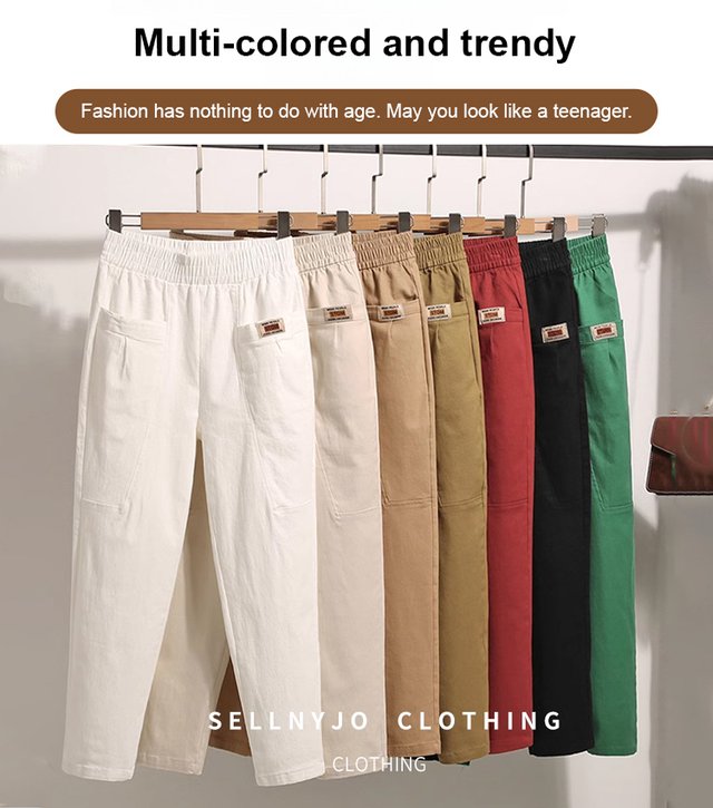 š·ć50% OFFćGorÄ
ca wyprzedażš„Damskie spodnie baweÅniane z elastycznÄ
taliÄ
, rozmiary M~6XL