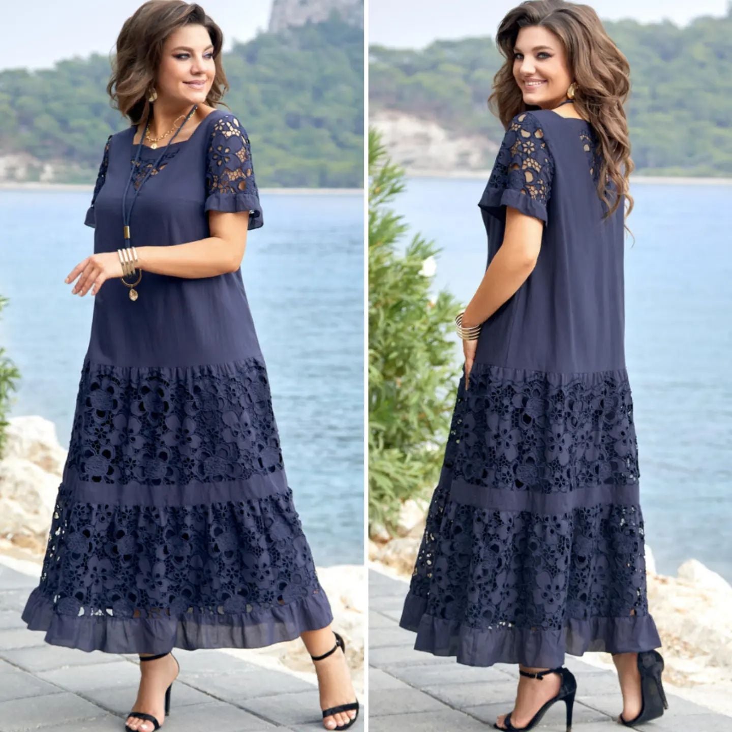 š„šćS-5XLćModna i elegancka koronkowa dÅuga sukienka