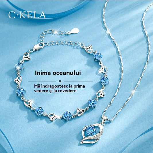 ✨✨【Kup 1, a 1 otrzymasz gratis】💎💎Serce oceanu 925 srebro bransoletka + naszyjnik zestaw