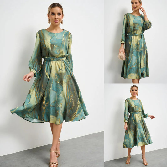 🌲👗【S-5XL】 【Edycja limitowana】✨Spring Fairy, elegancka zielona sukienka z długim rękawem