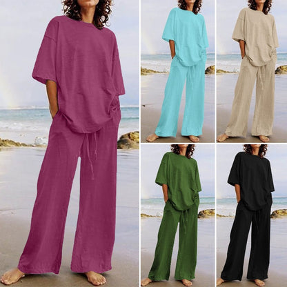 🎁🆒【S-5XL】Damski dwuczęściowy kostium z czystej bawełny (top + spodnie)